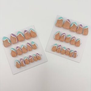 Teal and purple hand painted Press-On Nails Set